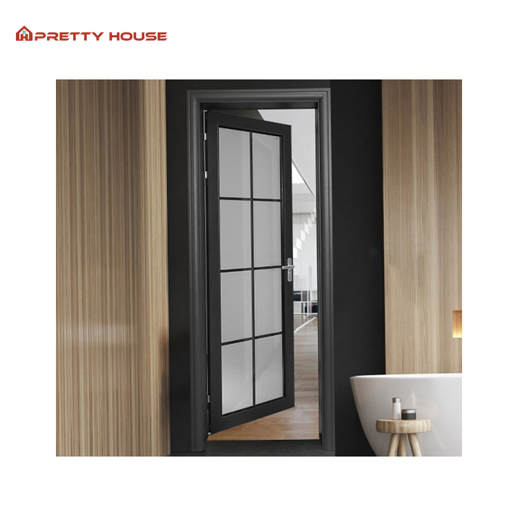 Hotel Exterior Interior Double Glass Door Aluminium Black Frame French Door