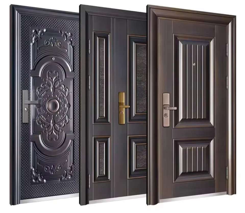 Factory Direct Villa Exterior Entry Metal Aluminium Security Modern Wrought Iron Single Main House Gate Design Wood Pivot Front Entrance Steel Door