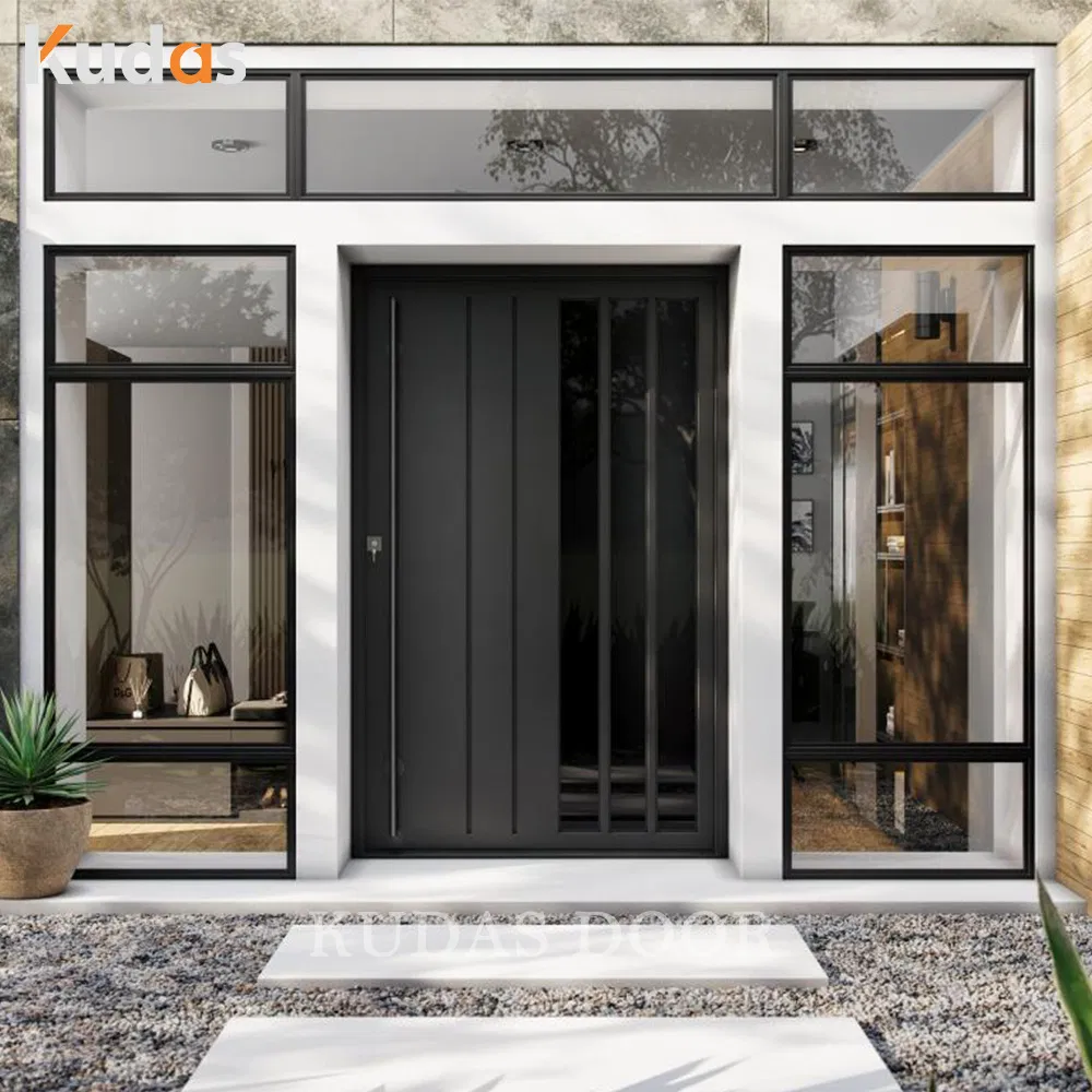 Puerta de entrada de metal de acero inoxidable para exterior, puerta de patio frontal de seguridad