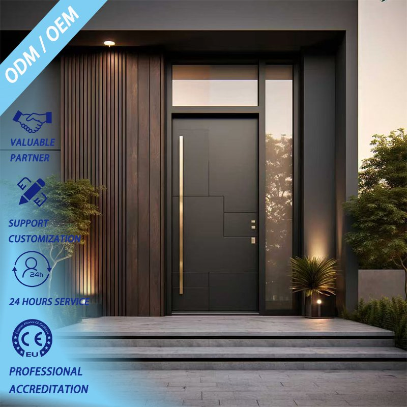 Cast Aluminum Waterproof Fiberglass Pattern Front Door with Glass Pivot Door for Villa Entry Outdoor Anti-Theft Design
