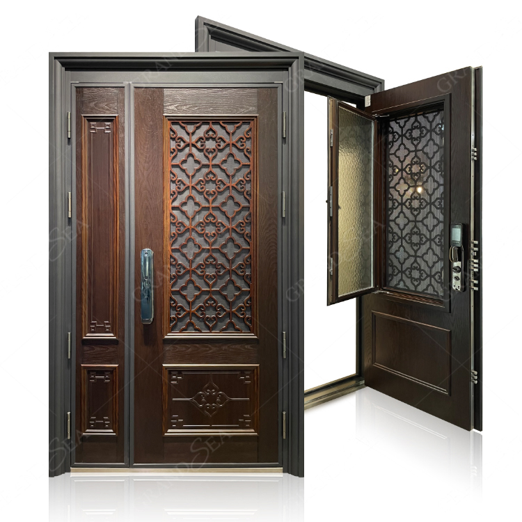 Puertas de entrada de acero para apartamentos fabricadas en China, diseño de puerta principal de seguridad de acero