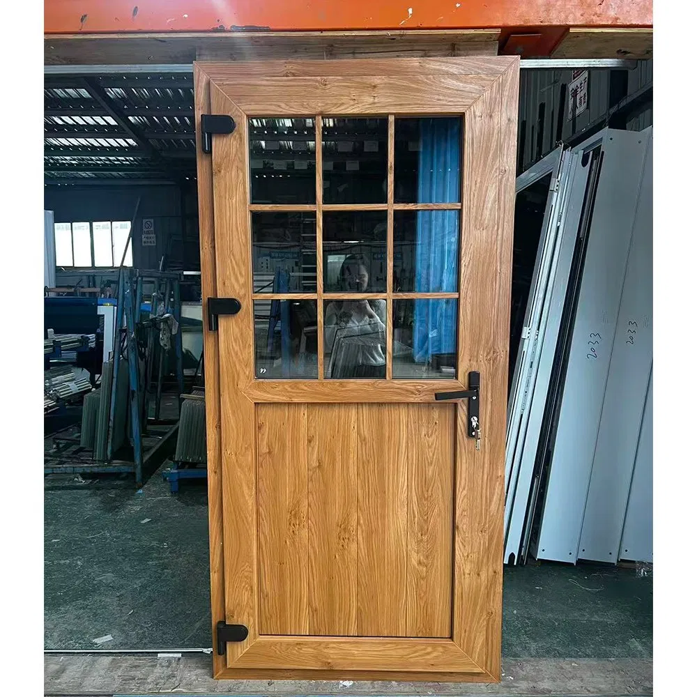 Commercial Residential Windproof Wood Grain Color Grain Glass UPVC Casement Door
