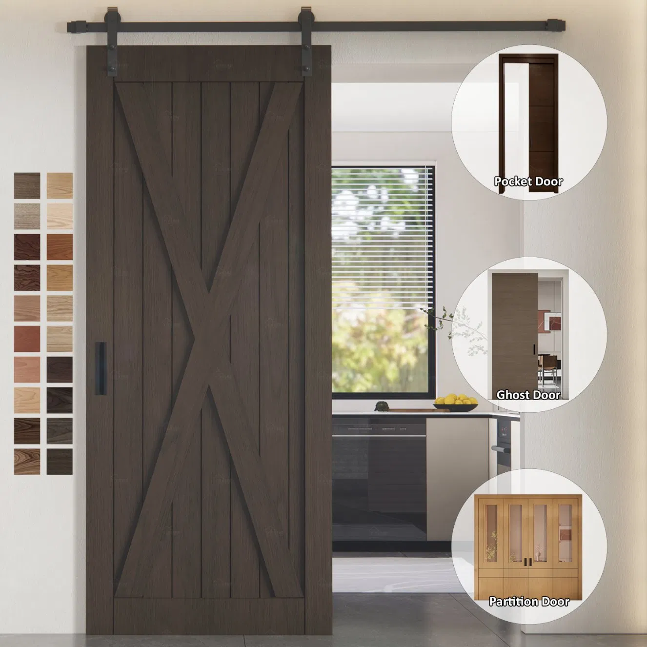 UK Norway Spain Poland France 5-Year Warranty Rural Style Timber Internal Sliding Barn Doors Luxury Partition Wall Sliding Door