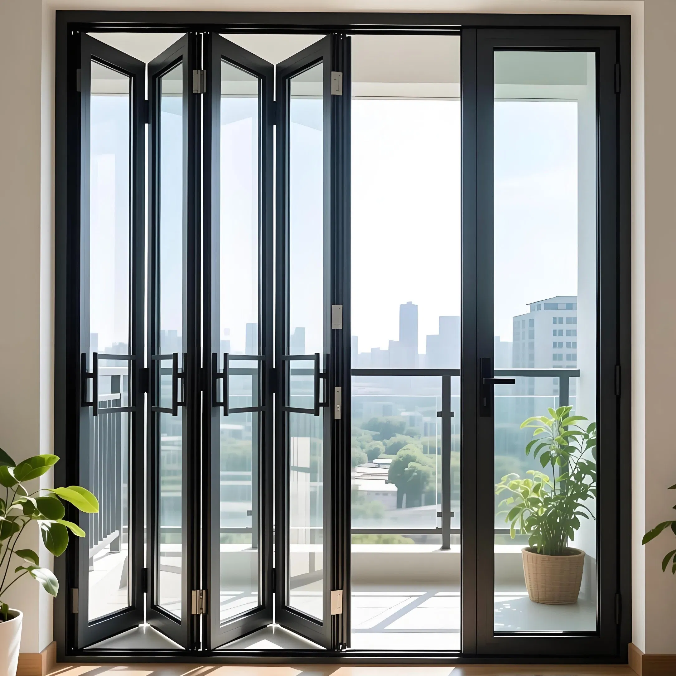 Customized Patio Windproof Aluminium Folding Double Tempered Glass Sliding Bifold Doors