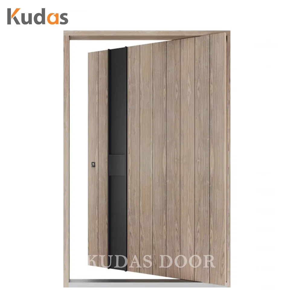 Puerta pivotante exterior de madera de entrada principal moderna de doble hoja y sencilla de seguridad