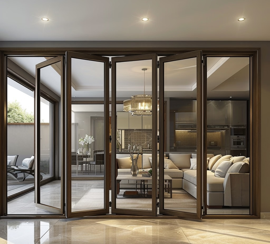 Customized Patio Windproof Aluminium Folding Double Tempered Glass Sliding Bifold Doors