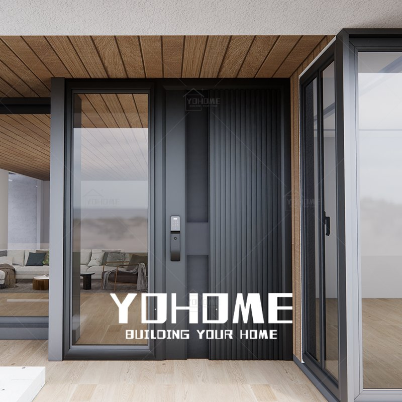 European Standard Fiberglass Cast Aluminium Pivot Front Door with Side Window Entry Door One Side Panel Glass