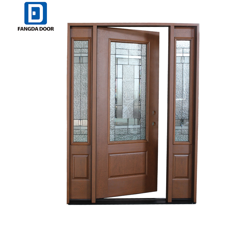 Fangda Craftsman Mahogany Stained Fiberglass Prehung Entry Door with Decorative Glass
