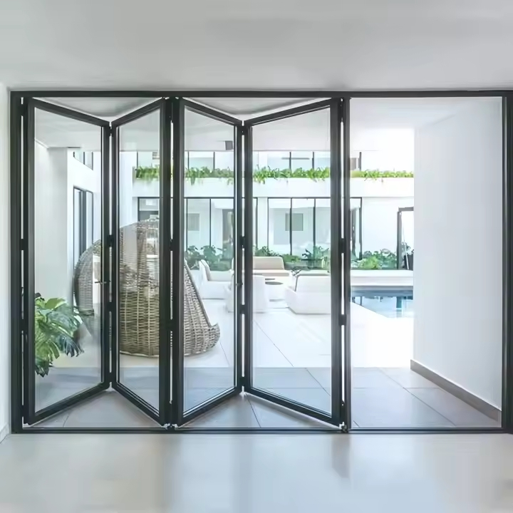 Villa Waterproof Bifold Exterior Aluminum Accordion Door Double Glazed Glass Patio Door