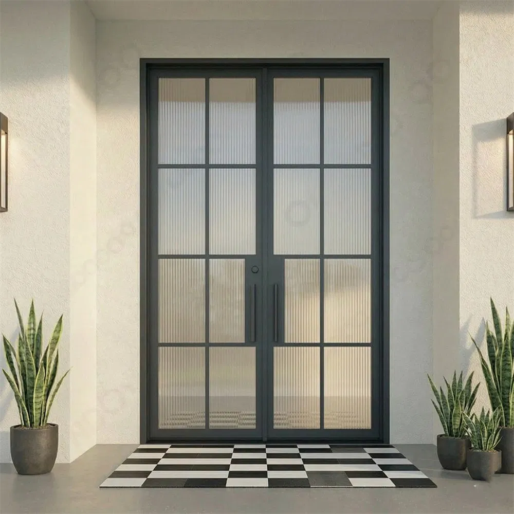 Minimalist French Style Slim Thermal Break Steel Glass Doors with Insulated Foam