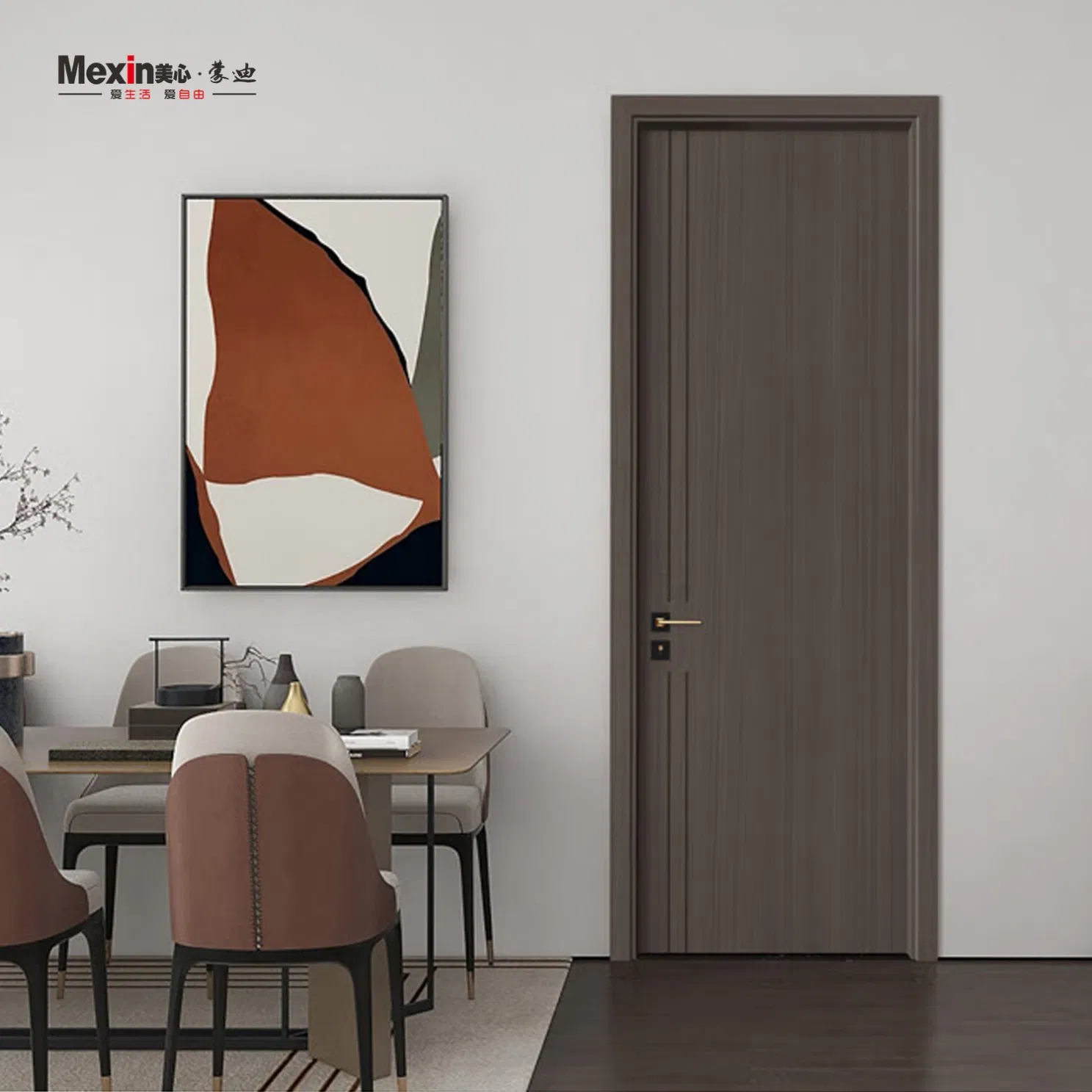 Mexin Soundproof Bedroom Interior Door Acoustic Wooden PVC Wood WPC Door Quiet Residential