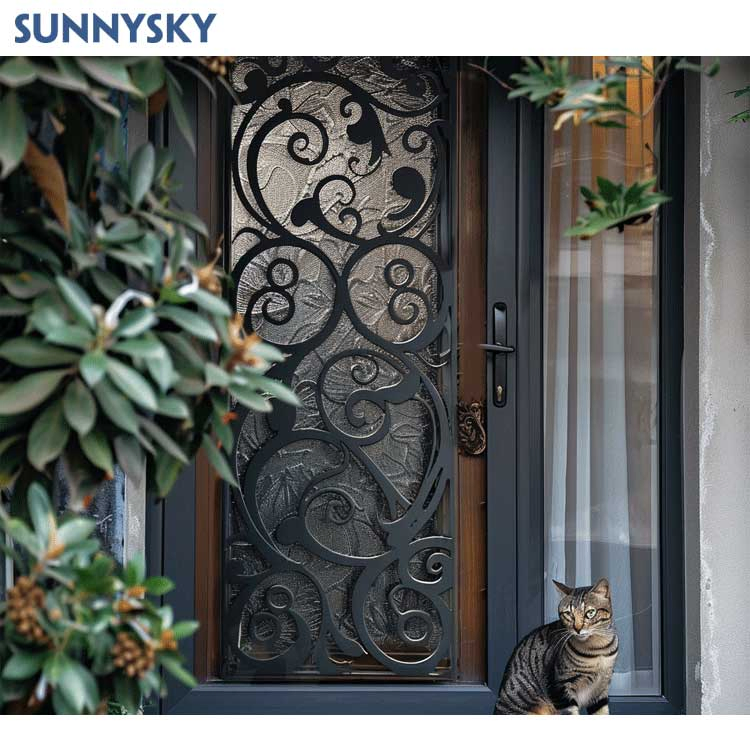 Sunnysky European Style French Wrought Iron Metal Frame Sliding Barn Doors Rustic Modern Glass Door