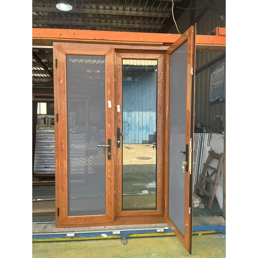 Commercial Residential Windproof Wood Grain Color Grain Glass UPVC Casement Door