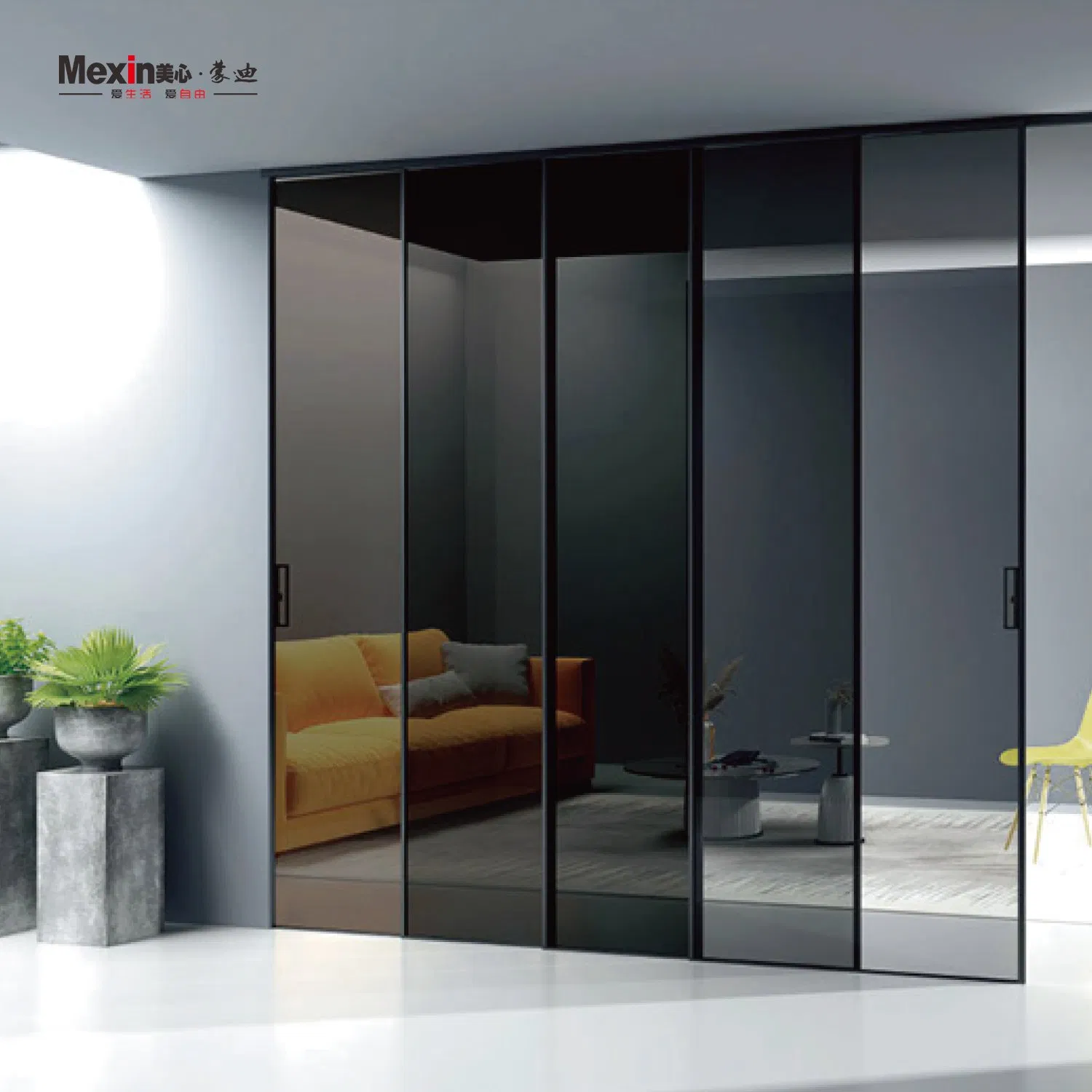 Mexin China Manufacturers Sliding Bifold Black Frameless Glass Door Soundproof Design for Patio Sliding Door