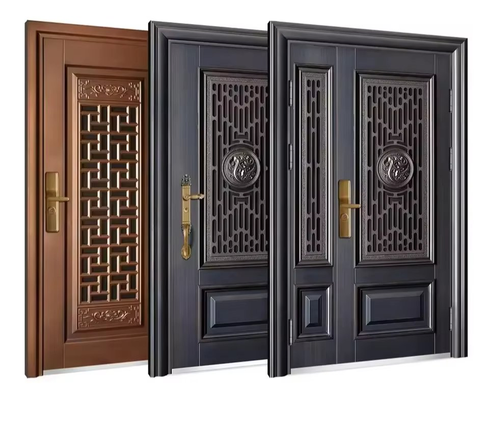 Factory Direct Villa Exterior Entry Metal Aluminium Security Modern Wrought Iron Single Main House Gate Design Wood Pivot Front Entrance Steel Door