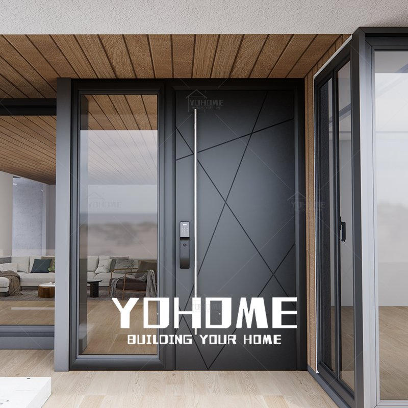 European Standard Fiberglass Cast Aluminium Pivot Front Door with Side Window Entry Door One Side Panel Glass