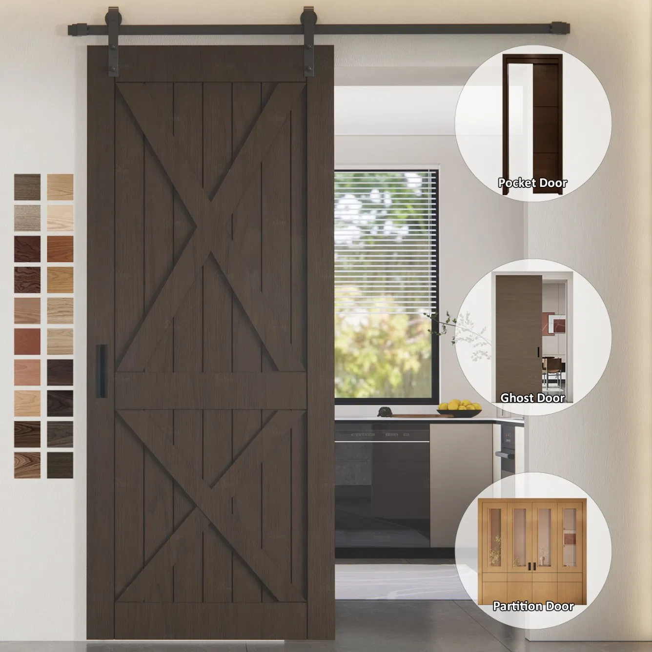 UK Norway Spain Poland France 5-Year Warranty Rural Style Timber Internal Sliding Barn Doors Luxury Partition Wall Sliding Door