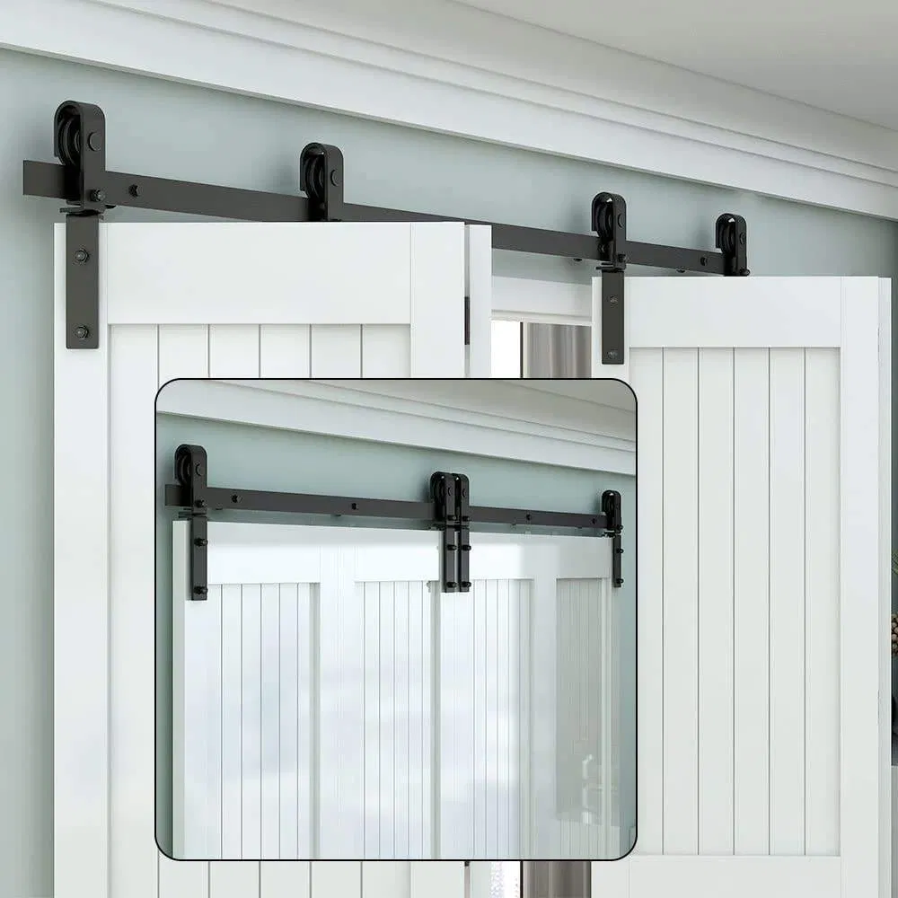 Modern Solid Wood Sliding Interior Soundproof Door Black Barn Doors with Frame