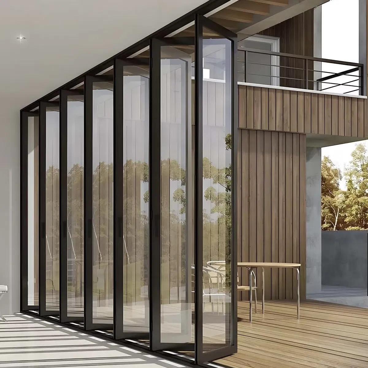 Customized Patio Windproof Aluminium Folding Double Tempered Glass Sliding Bifold Doors