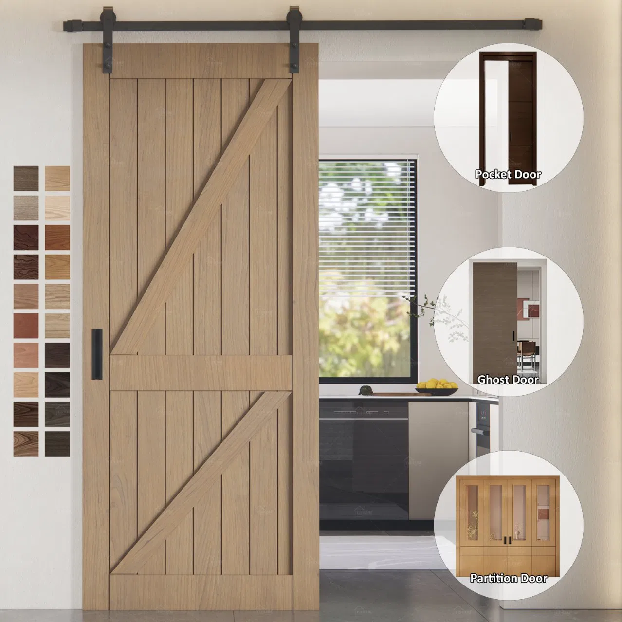 UK Norway Spain Poland France 5-Year Warranty Rural Style Timber Internal Sliding Barn Doors Luxury Partition Wall Sliding Door