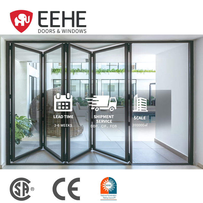 Eehe Heavy Duty Aluminum Pella Bifold Patio Doors with Door System Low Maintenance CE for Restaurant Patios