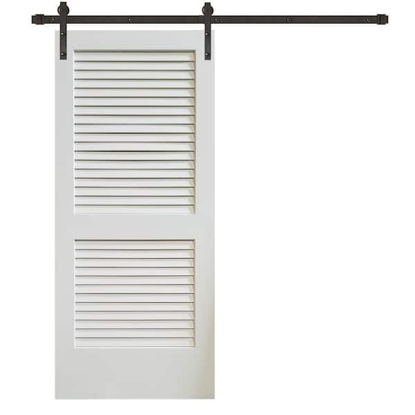 Premium 36X84 Louvered Wood Barn Door with Sliding Hardware