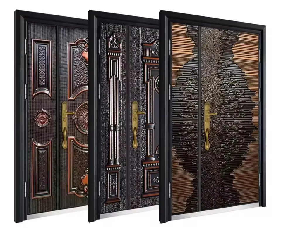 Factory Direct Villa Exterior Entry Metal Aluminium Security Modern Wrought Iron Single Main House Gate Design Wood Pivot Front Entrance Steel Door