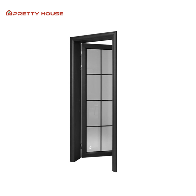 Hotel Exterior Interior Double Glass Door Aluminium Black Frame French Door