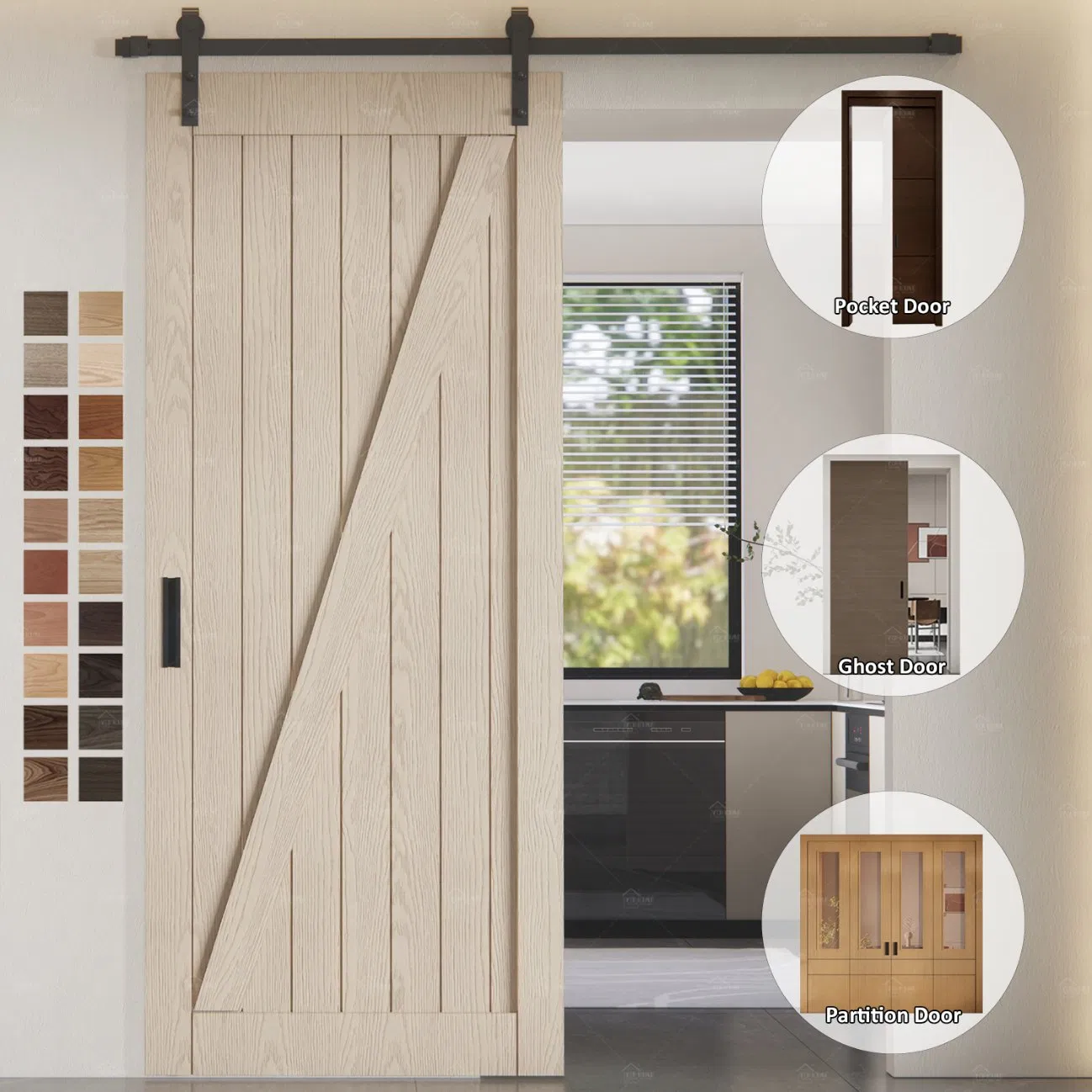 UK Norway Spain Poland France 5-Year Warranty Rural Style Timber Internal Sliding Barn Doors Luxury Partition Wall Sliding Door