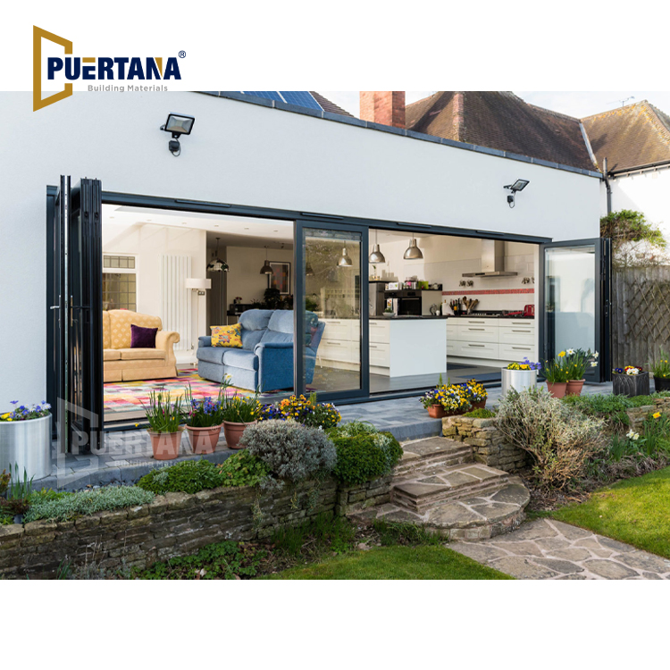 Outdoor Exterior Aluminium Stacking Bifold Accordion Folding Sliding Panoramic Patio Slide Turn Door System