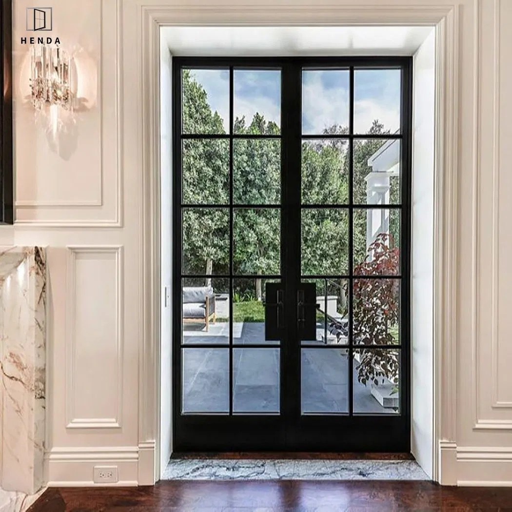 China Factory Cheap Price Exterior/Interior/French/Patio/Balcony/Security/Glass/Metal Wrought Iron Main Gate Single/Double New Steel Door