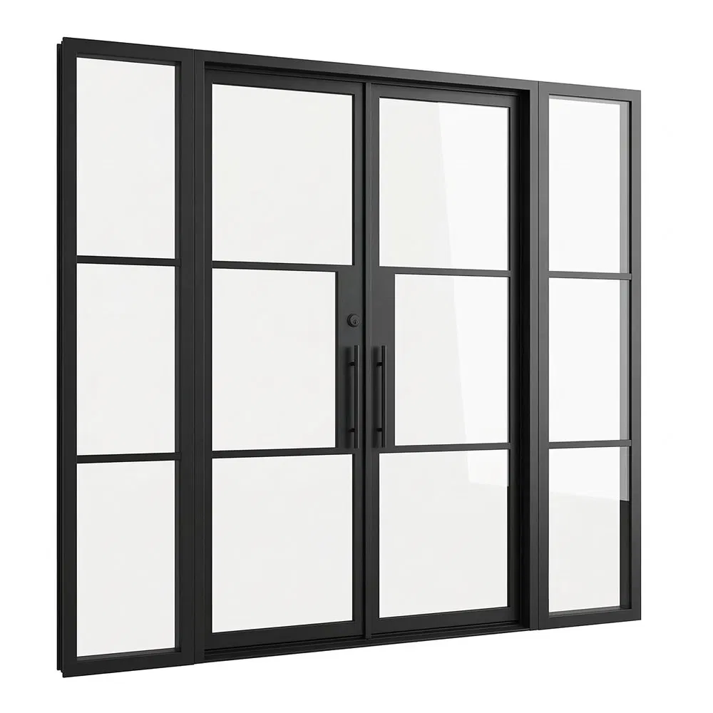 Minimalist French Style Slim Thermal Break Steel Glass Doors with Insulated Foam
