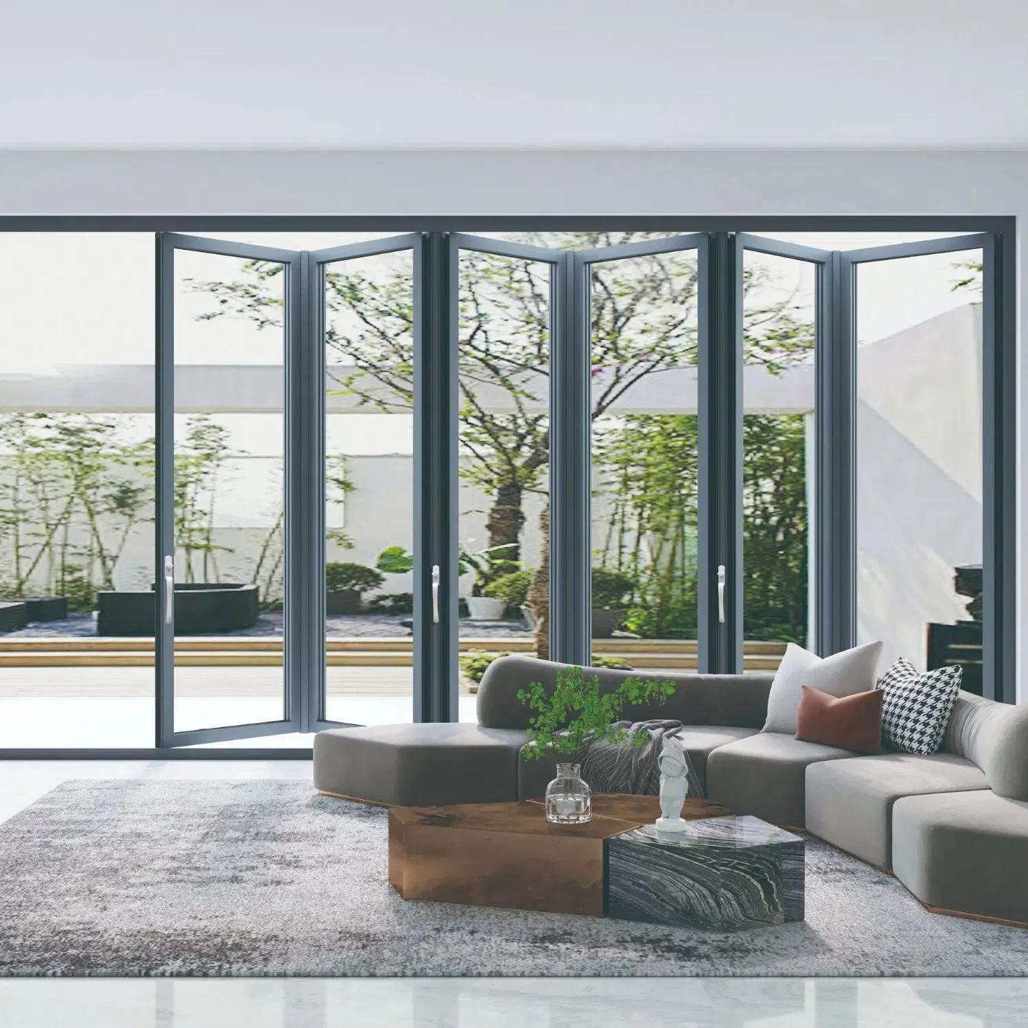 Gate Automatic Motorized Folding Entrance Security Patio Bifold Aluminum Glass Sliding Door