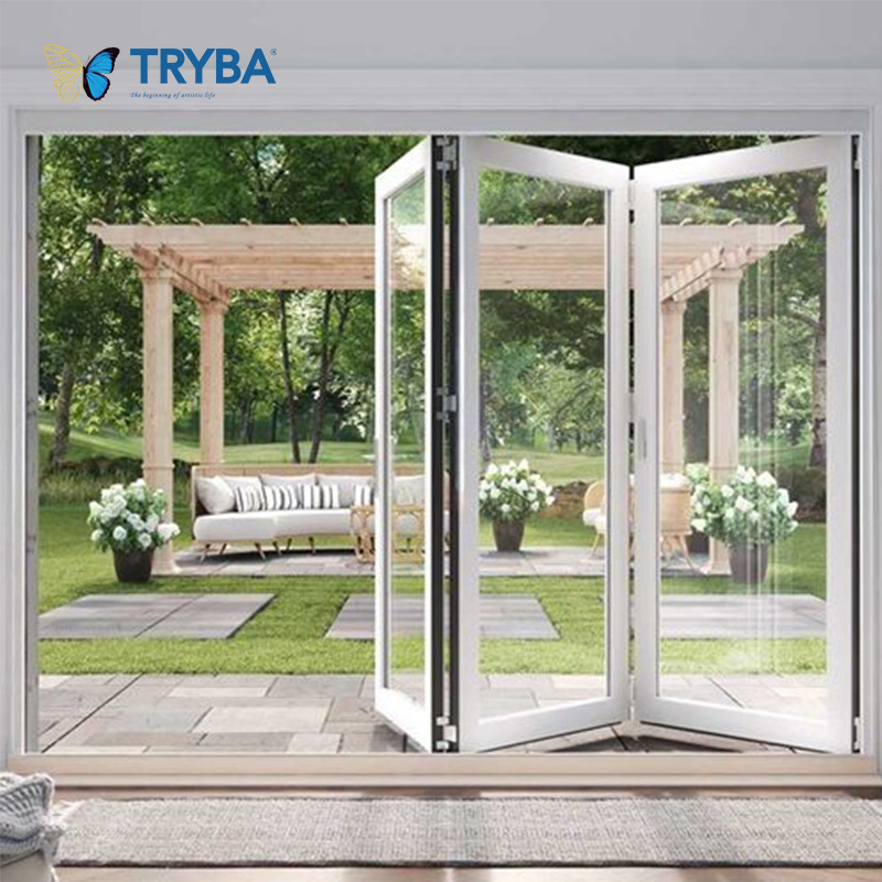Modern Veranda Large Bi Folding Patio Burglar Proof Double Glass Accordion Design Partition UPVC Folding Door Residential