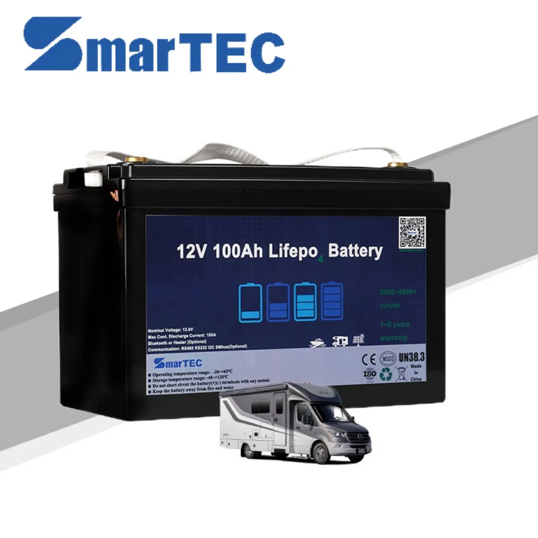 Lithium Battery Wholesale Smartec OEM Long-Life Lithium Iron Phosphate Battery Pack 12V100ah High-Temperature Resistant Electric Car RV Motorhome with BMS