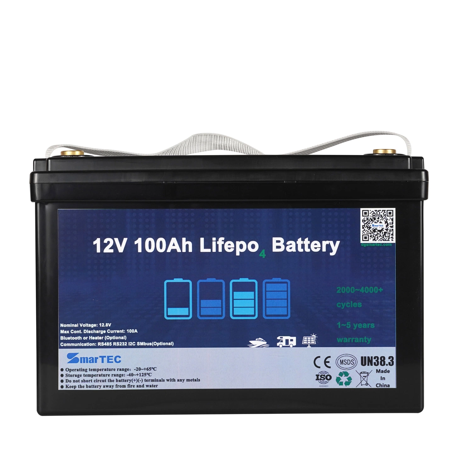Lithium Battery Wholesale Smartec OEM Long-Life Lithium Iron Phosphate Battery Pack 12V100ah High-Temperature Resistant Electric Car RV Motorhome with BMS