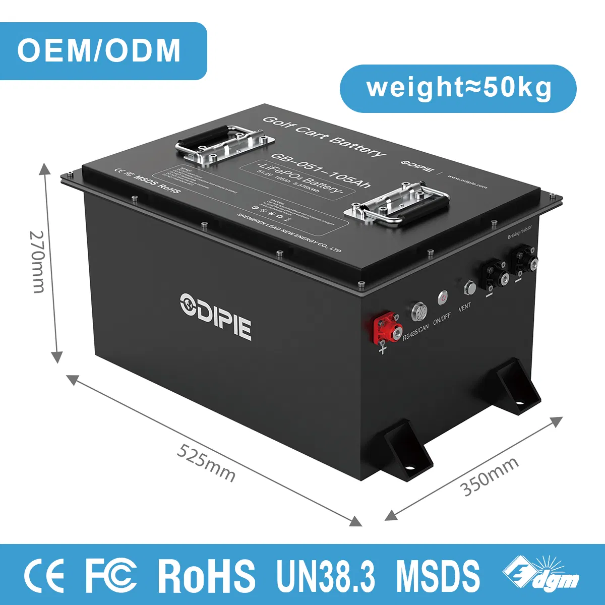 OEM ODM 48V 51.2V 105ah Golf Cart Battery Regenerative Braking Resistor, Bluetooth, RS485 Can LCD Monitor Enabled LiFePO4 Lithium Iron Phosphate Battery