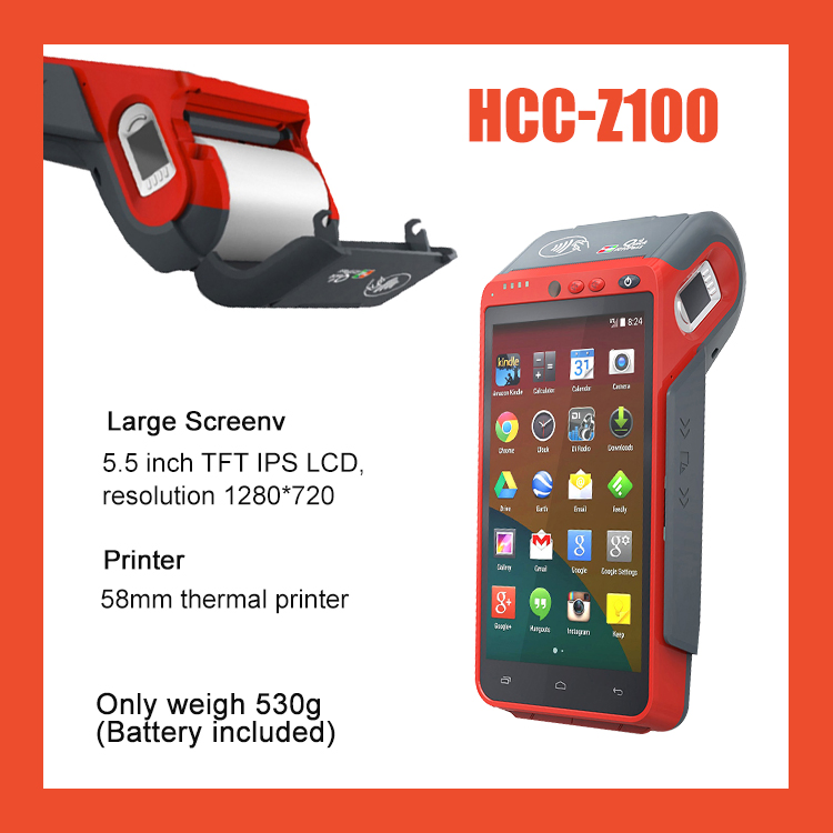 5.5 Inch Touch Screen 4G Smart Mobile Payment Android Handheld POS System with Thermal Printer Hcc-Z100