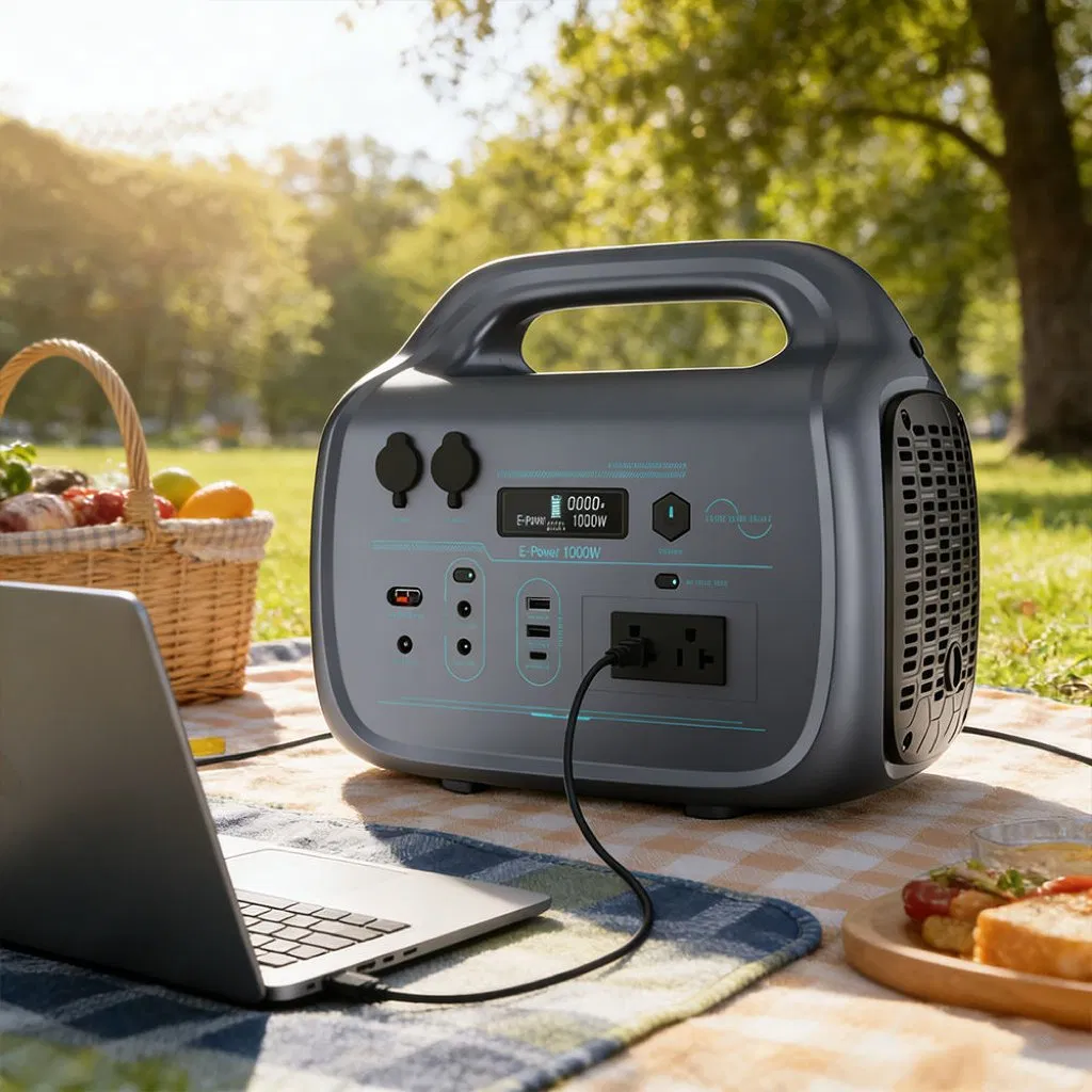 1000W 1075wh LiFePO4 Lithium Iron Battery Outdoor Portable Power Station UK Compatible AC/DC Type-C for Camping Car Use Energy Storage Battery