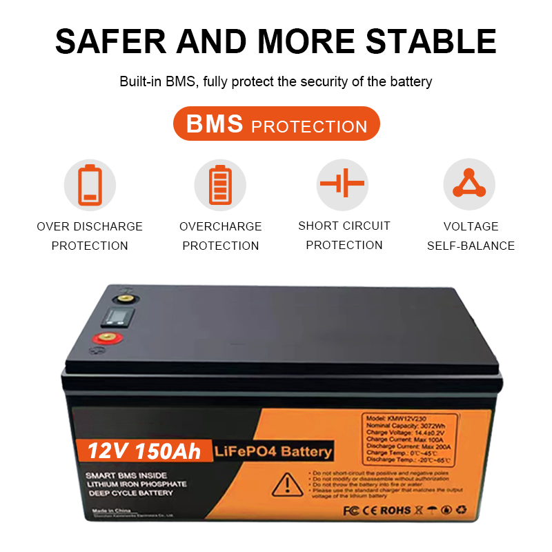 12V 150ah LiFePO4 Battery Pack 100ah 200ah 300ah with BMS 12.8V for Solar System Electric Car Scooter Motorcycle Boat