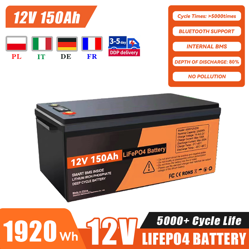 12V 150ah LiFePO4 Battery Pack 100ah 200ah 300ah with BMS 12.8V for Solar System Electric Car Scooter Motorcycle Boat