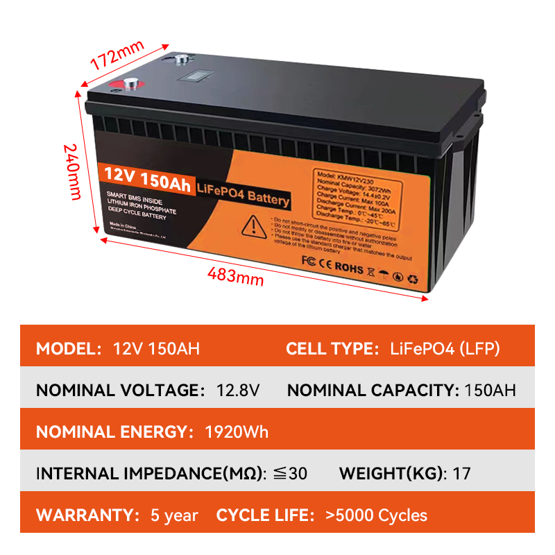12V 150ah LiFePO4 Battery Pack 100ah 200ah 300ah with BMS 12.8V for Solar System Electric Car Scooter Motorcycle Boat