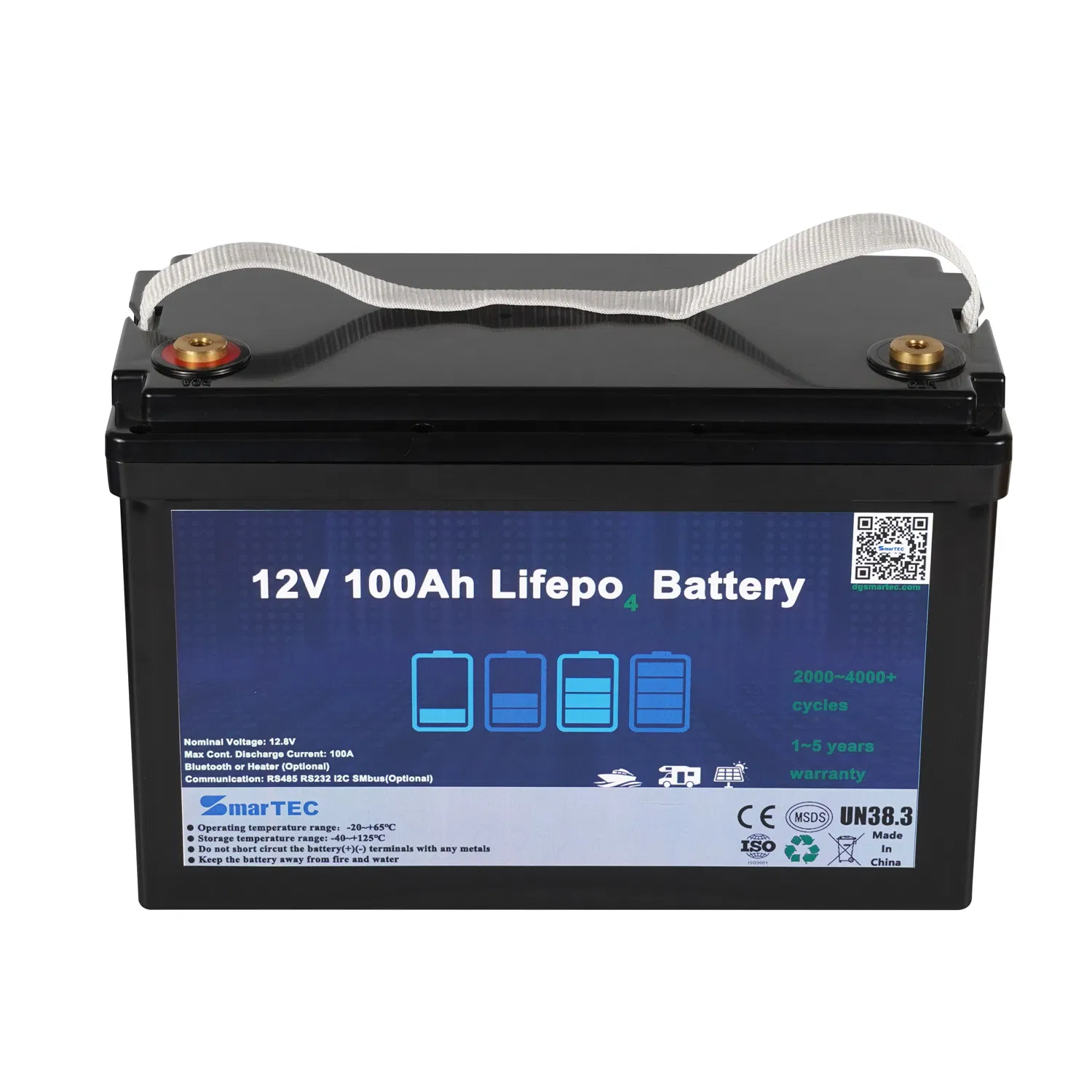 Lithium Battery Wholesale Smartec OEM Long-Life Lithium Iron Phosphate Battery Pack 12V100ah High-Temperature Resistant Electric Car RV Motorhome with BMS