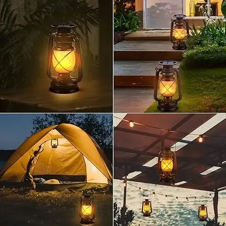 مصباح شمسية LED مقاوم للماء قابل للشحن بتصميم قديم للحديقة والفناء والسطح وزينة المنزل