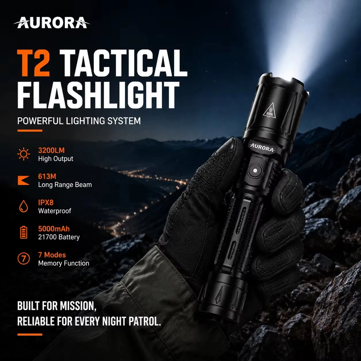 Aurora New 3200 Lumens Torch Long Range T2 LED Tactical Flashlight