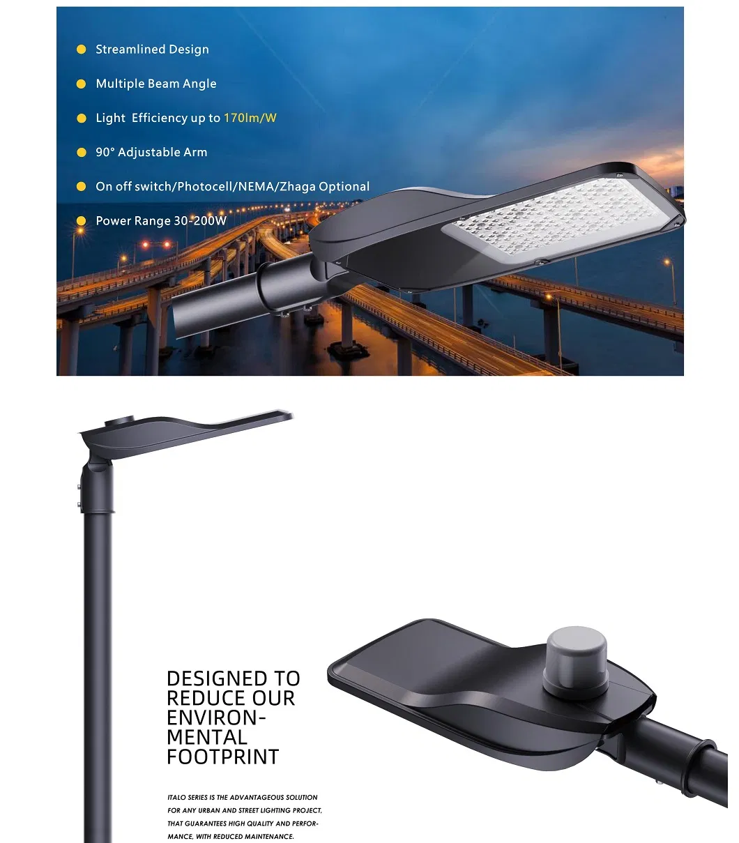 مخطط أبعاد إضاءة الشوارع LED