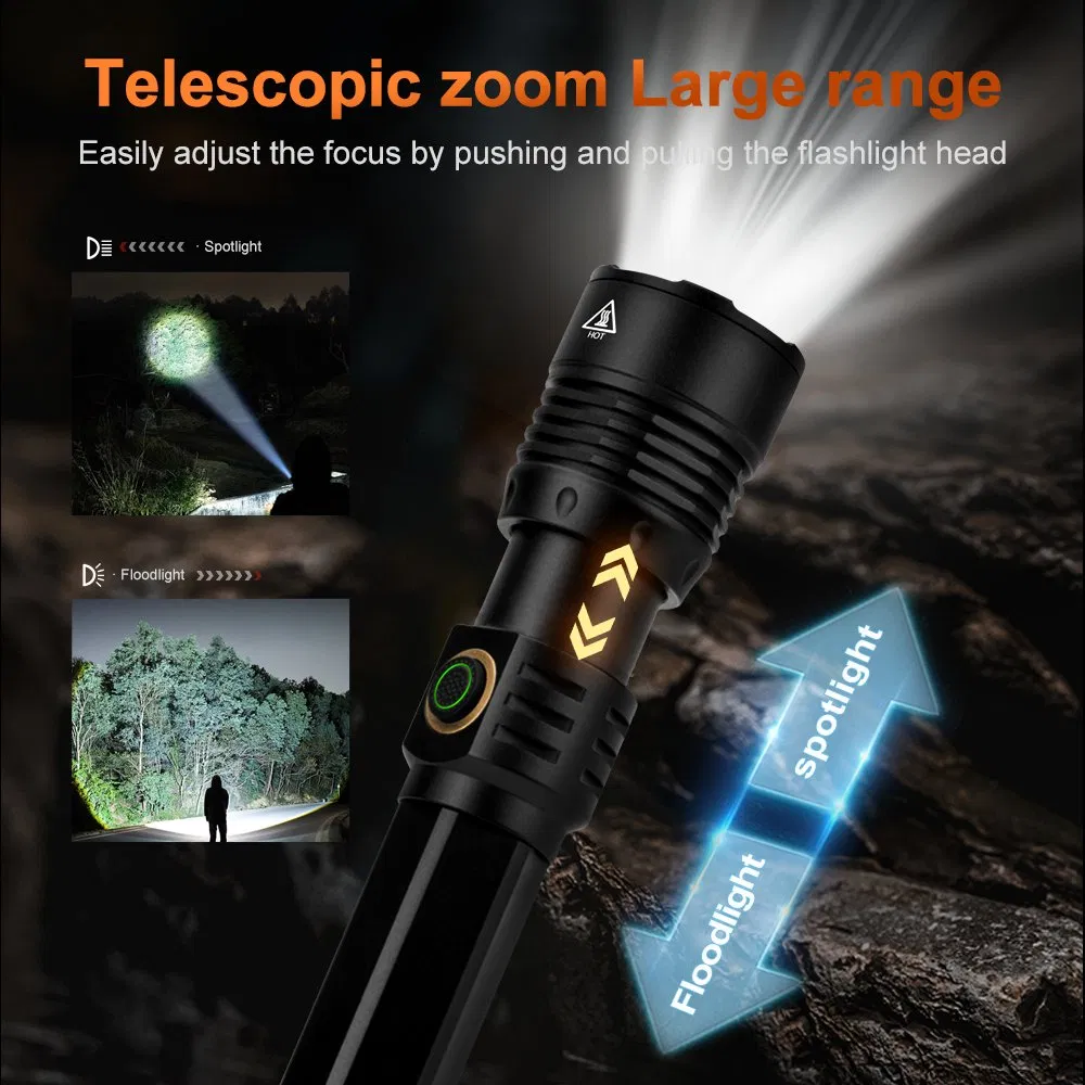 هيليوس 55W ليزر أبيض 1500m مدى طويل 6 أوضاع مصباح LED قابل للشحن من سبائك الألومنيوم IP65 مصباح يدوي تكتيكي قابل للتكبير