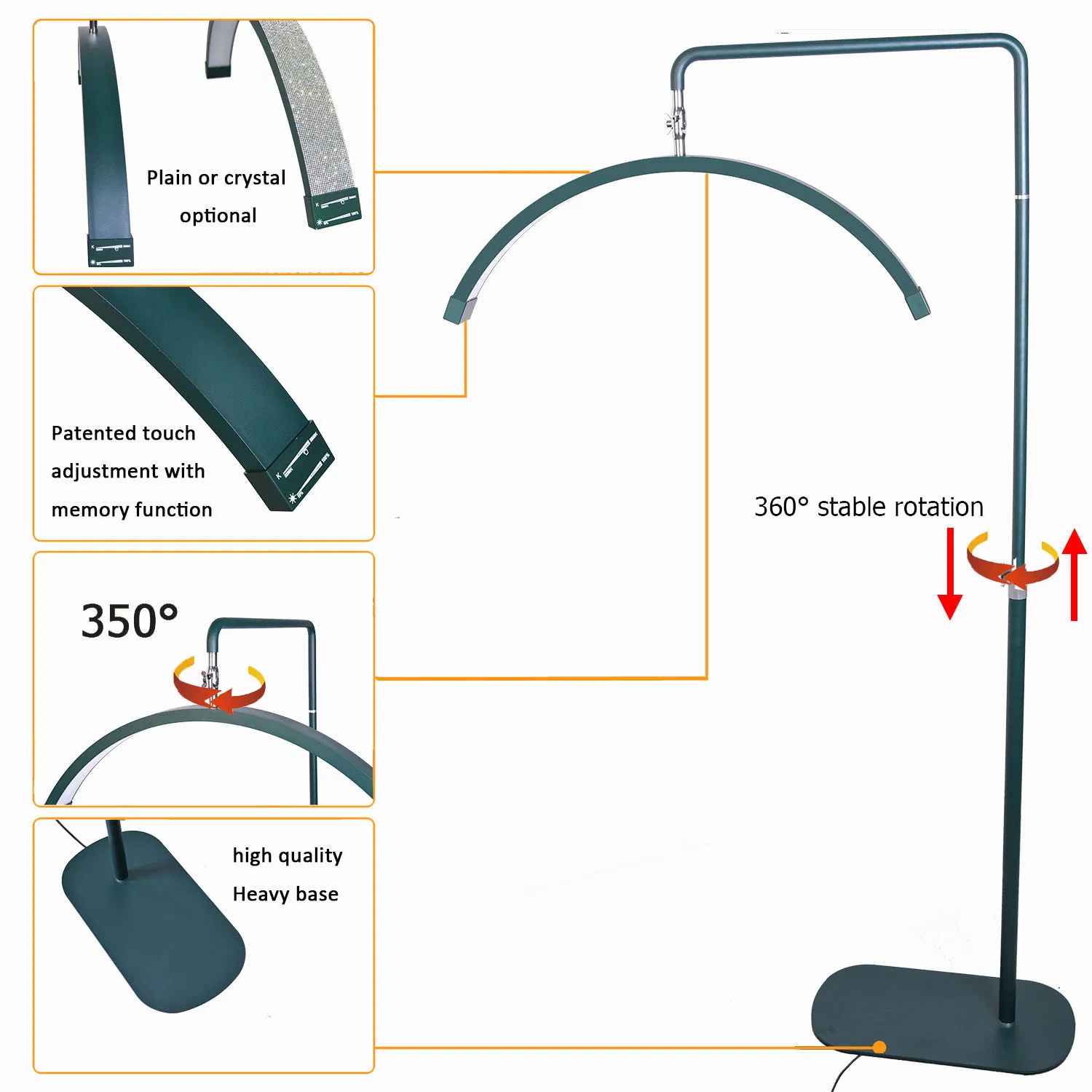 فوسوتو 28inch مصباح أرضي على شكل نصف قمر ضوء LED حلقي مصباح رموش لمكياج الوشم