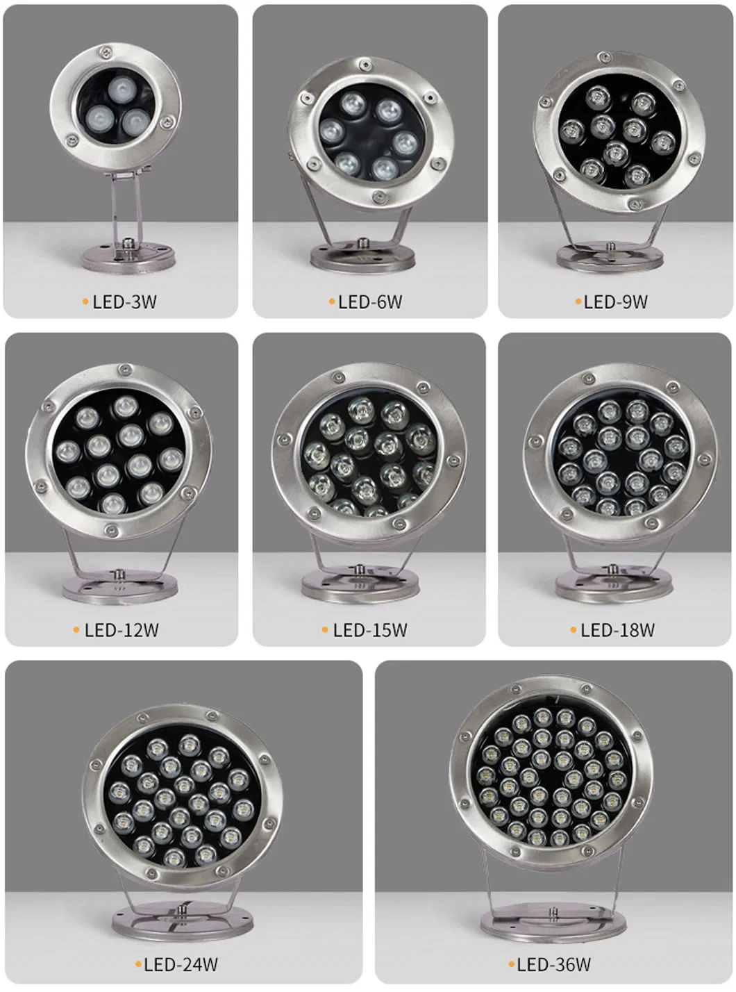 IP68 ضوء LED مضاد للماء تحت الماء 316L ضوء تحت الماء من الفولاذ المقاوم للصدأ