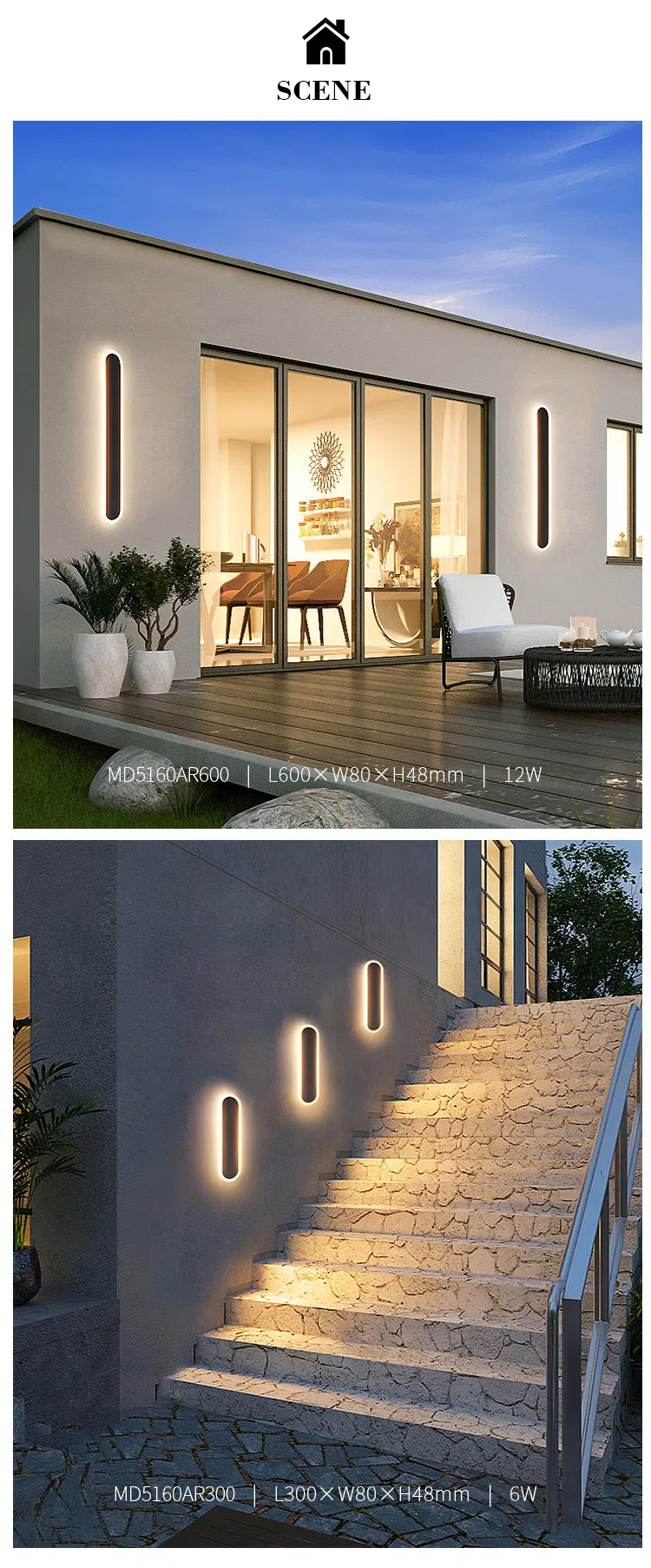 فوانيس حائطية LED خارجية مقاومة للماء بتصميم بسيط، مصنوعة من اللون الأسود، للإضاءة في الفناء أو المدخل